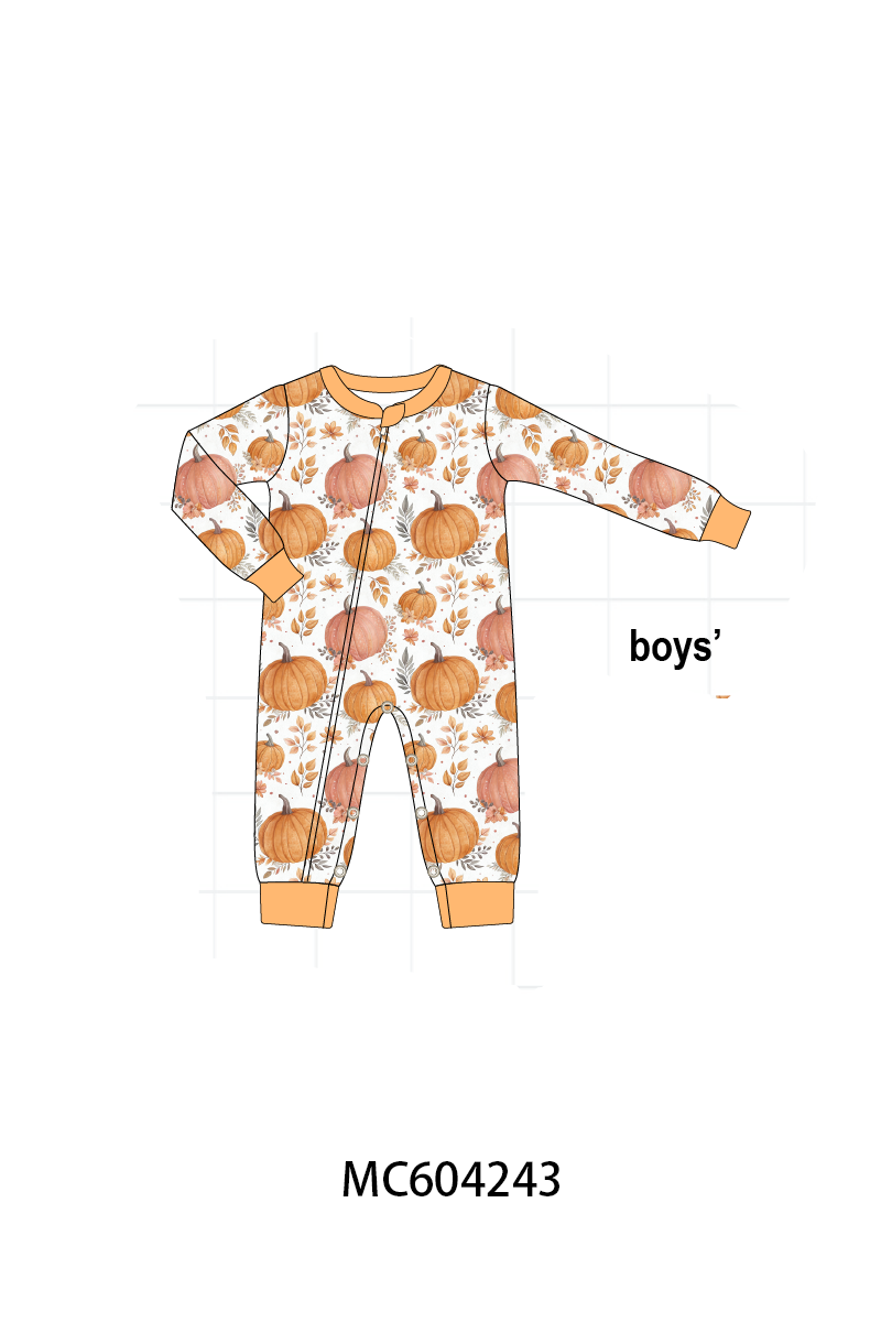 Orange Pumpkin Print Romper