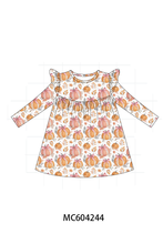 Orange Pumpkin Print Ruffle Dress