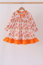 Orange Pumpkin Print Ruffle Dress - ARIA KIDS