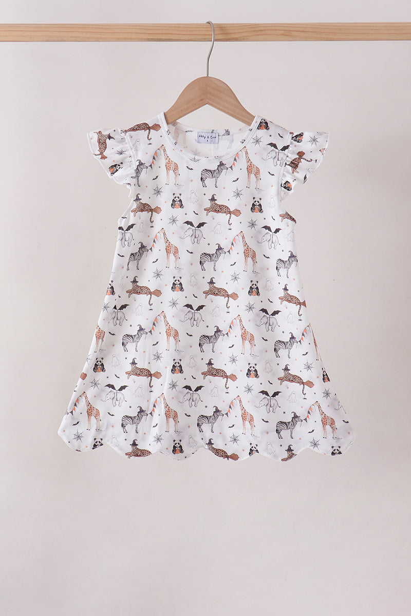 Brown zoo animal ruffle dress - ARIA KIDS