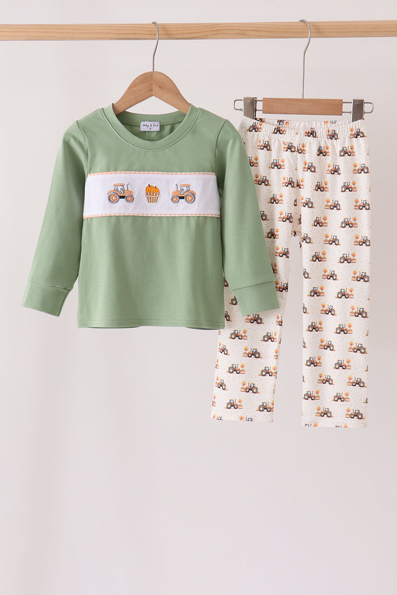 Green farm embroidery pants set - ARIA KIDS