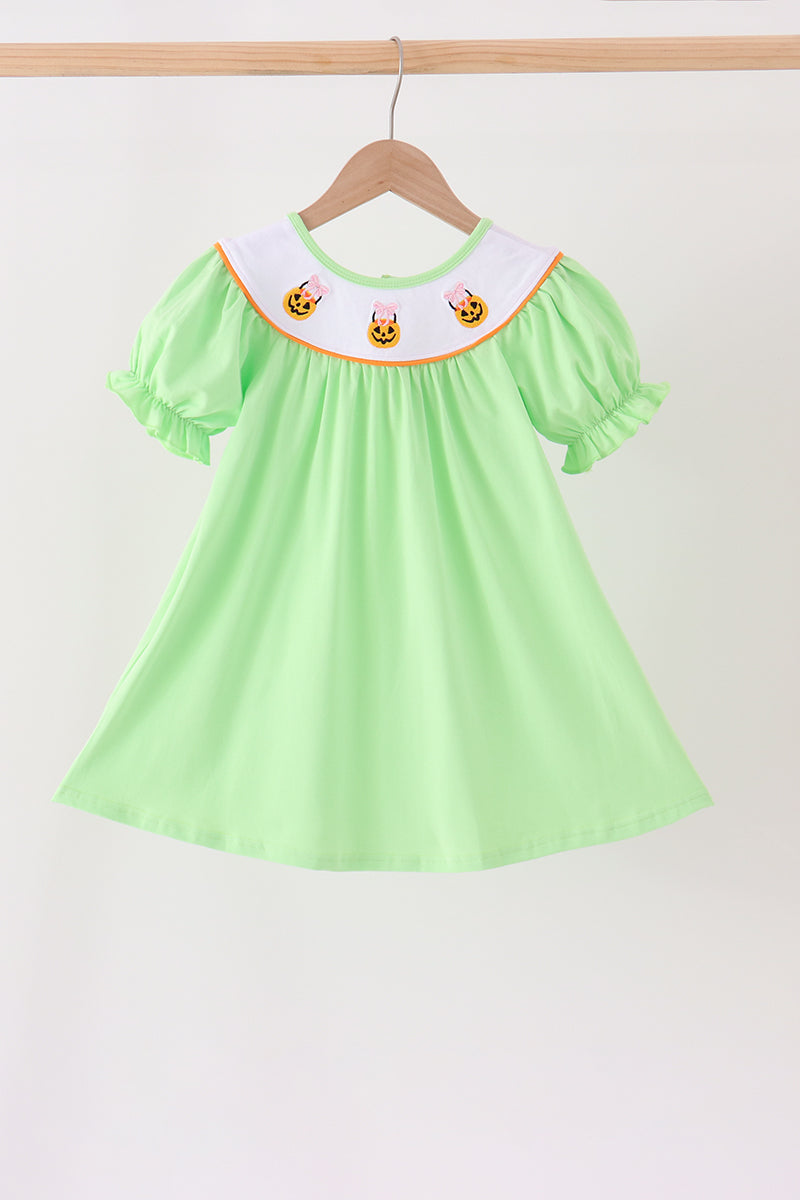 Green Jack-O-Lantern embroidery dress - ARIA KIDS