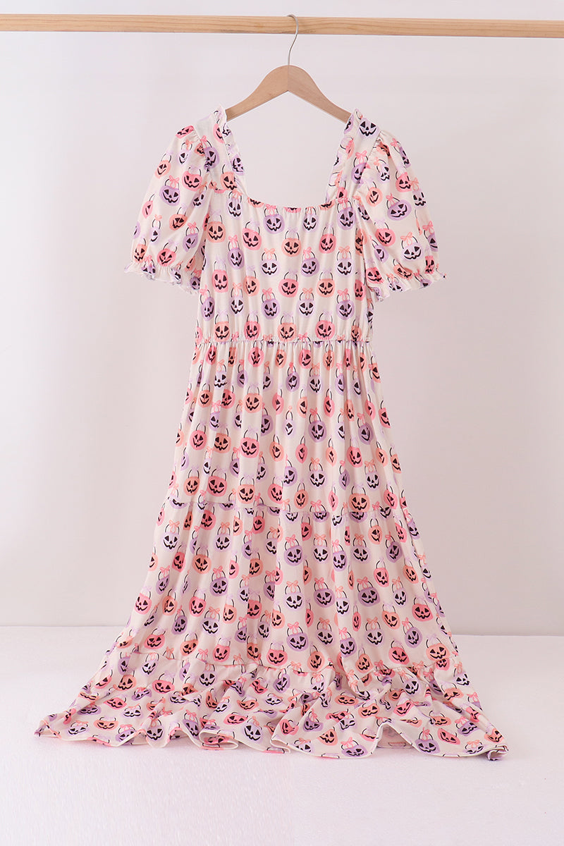 Jack-O-Lantern print tiered mom dress - ARIA KIDS
