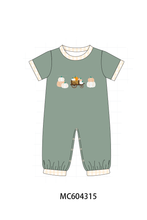 Green pumpkin french knot romper