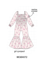 Pink Floral Bow Smocked Jumpsuit