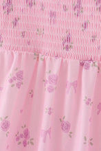 Pink Floral Bow Smocked mom dress - ARIA KIDS