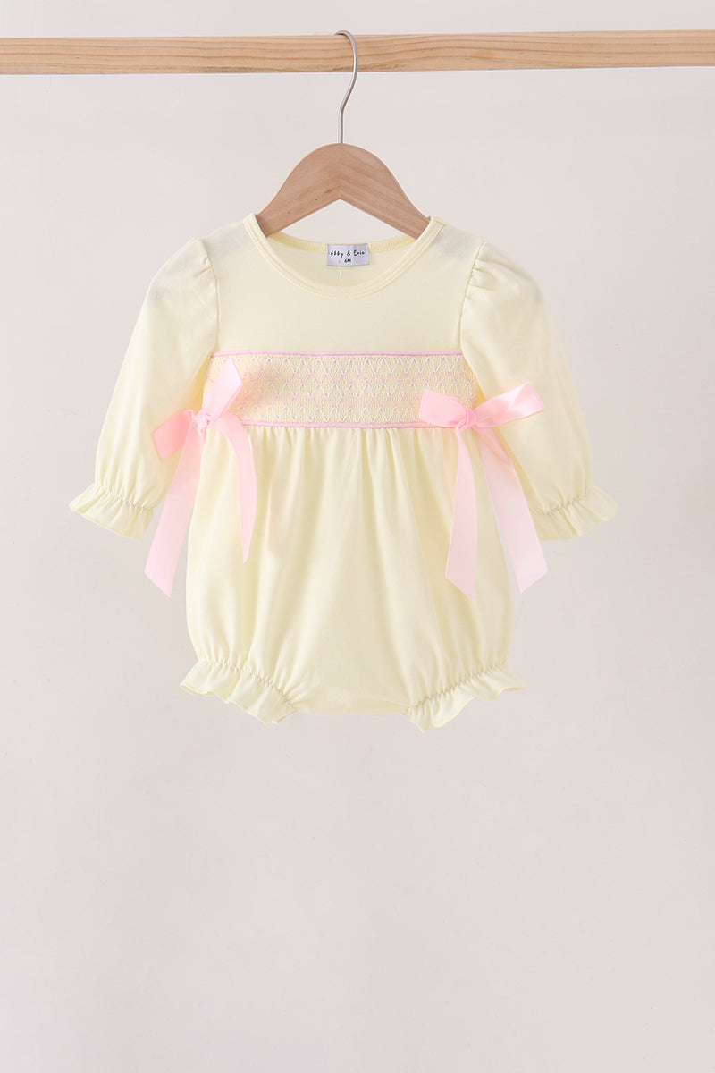Cream smocked bow bubble - ARIA KIDS