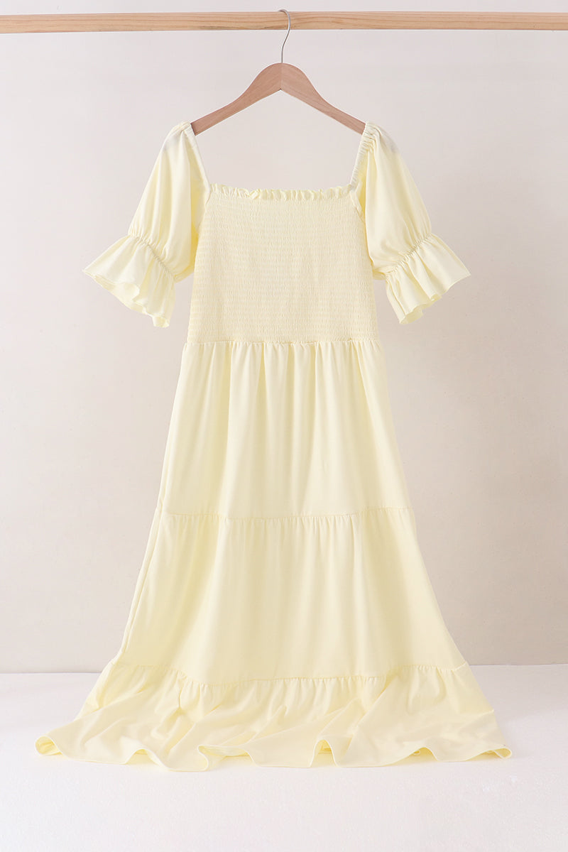 Cream smocked mom tiered dress - ARIA KIDS