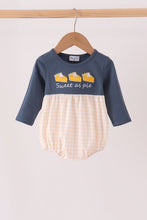 Navy sweet as pie embroidery gingham bubble
