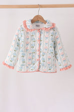 Blue hydrangea ruffle jacket