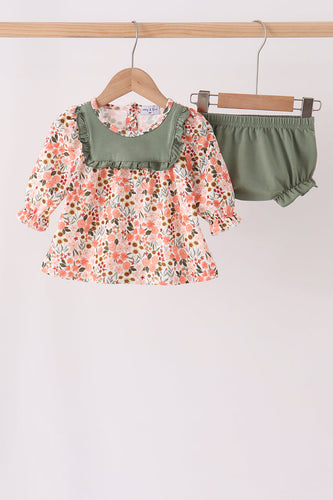 Green floral ruffle bloomer set - ARIA KIDS