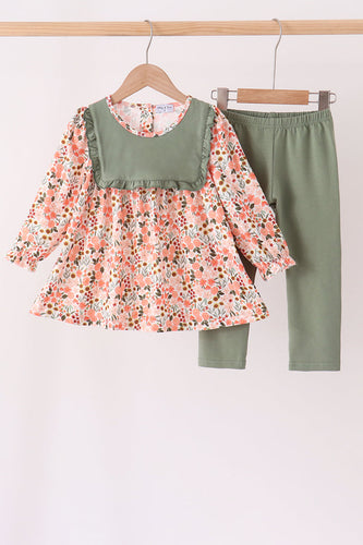 Green Floral Ruffle Pants Set - ARIA KIDS