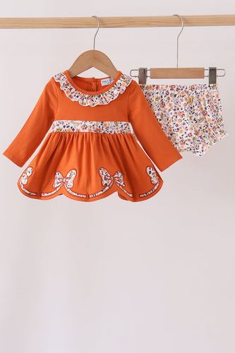 Orange floral ruffle bloomer set - ARIA KIDS