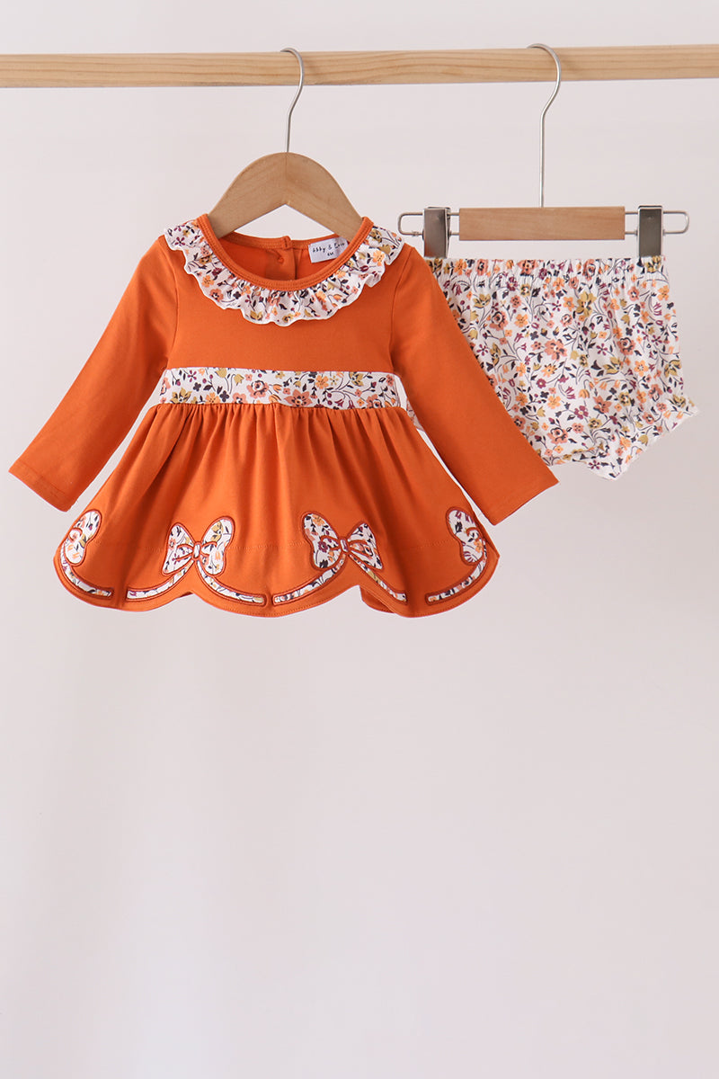 Orange floral ruffle bloomer set - ARIA KIDS