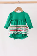 Green christmas tree bow applique ruffle bubble