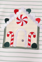 Red gingerbread house applique stripe ruffle pants set