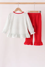 Red gingerbread house applique stripe ruffle pants set