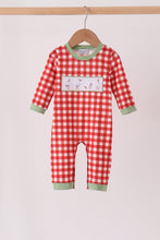 Red goose embroidery gingham romper - ARIA KIDS