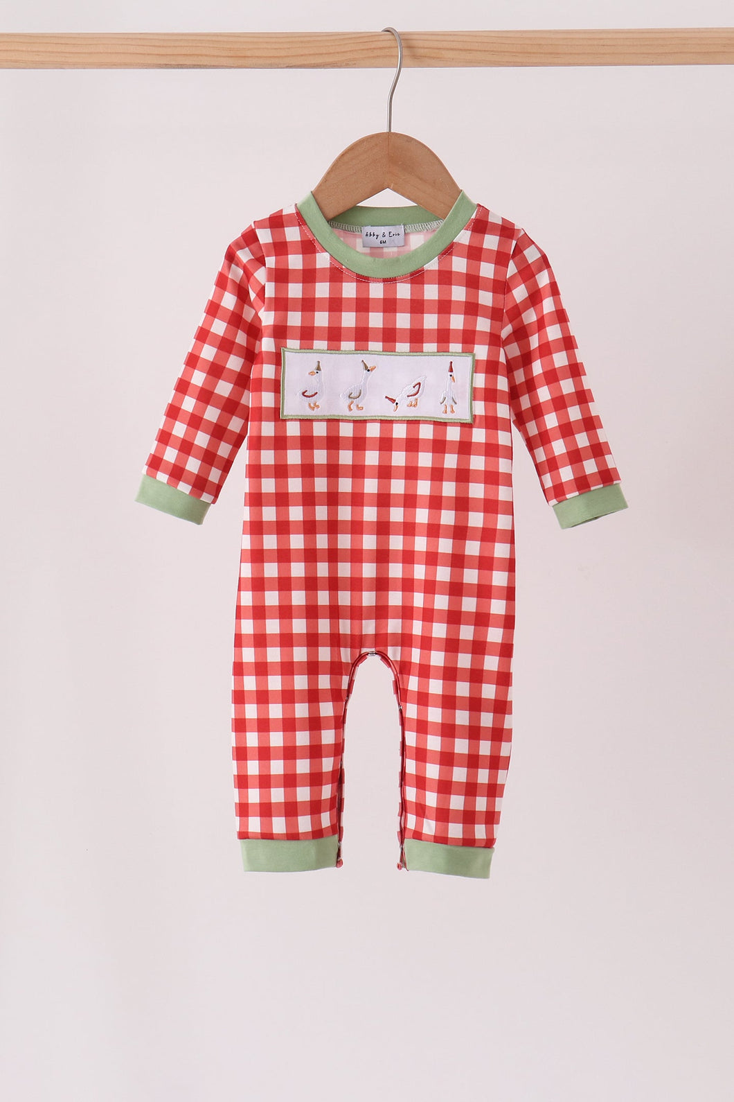 Red goose embroidery gingham romper - ARIA KIDS