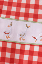 Red goose embroidery gingham romper - ARIA KIDS