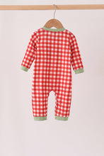 Red goose embroidery gingham romper - ARIA KIDS