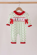 Green grinch embroidery ruffle dot romper