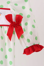 Green grinch embroidery ruffle dot romper