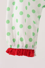 Green grinch embroidery ruffle dot romper