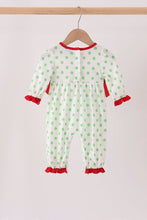 Green grinch embroidery ruffle dot romper