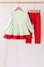 Green dot grinch embroidery ruffle pants set