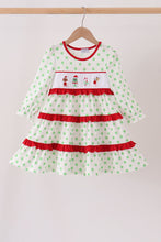 Green dot grinch embroidery ruffle tiered dress