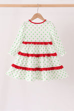 Green dot grinch embroidery ruffle tiered dress
