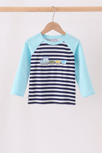 Blue train embroidery stripe top
