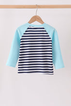 Blue train embroidery stripe top