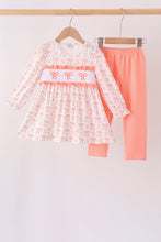 Pink bow embroidery ruffle pants set
