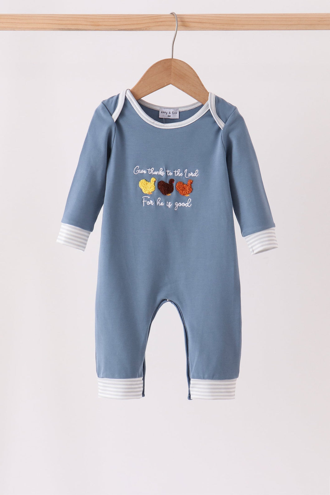 Teal turkey french knot romper