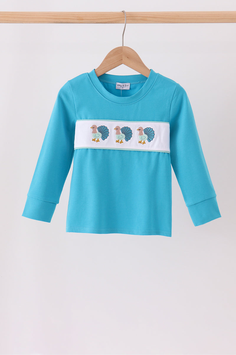 Blue turkey embroidery top - ARIA KIDS