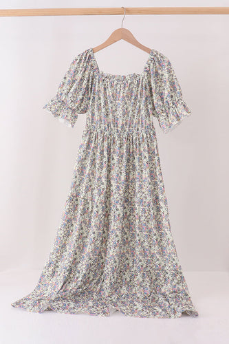 Blue floral smocked mom dress - ARIA KIDS