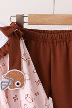 Brown touchdown football embroidery ruffle pants set - ARIA KIDS
