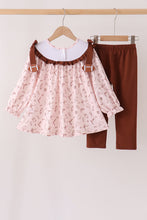 Brown touchdown football embroidery ruffle pants set - ARIA KIDS