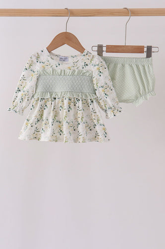 Sage floral smocked ruffle bloomer set - ARIA KIDS