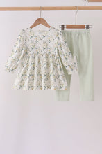 Sage floral smocked ruffle pants set - ARIA KIDS