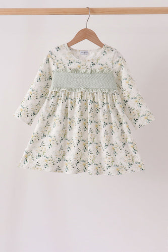 Sage floral smocked ruffle dress - ARIA KIDS