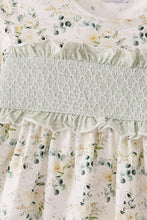 Sage floral smocked ruffle dress