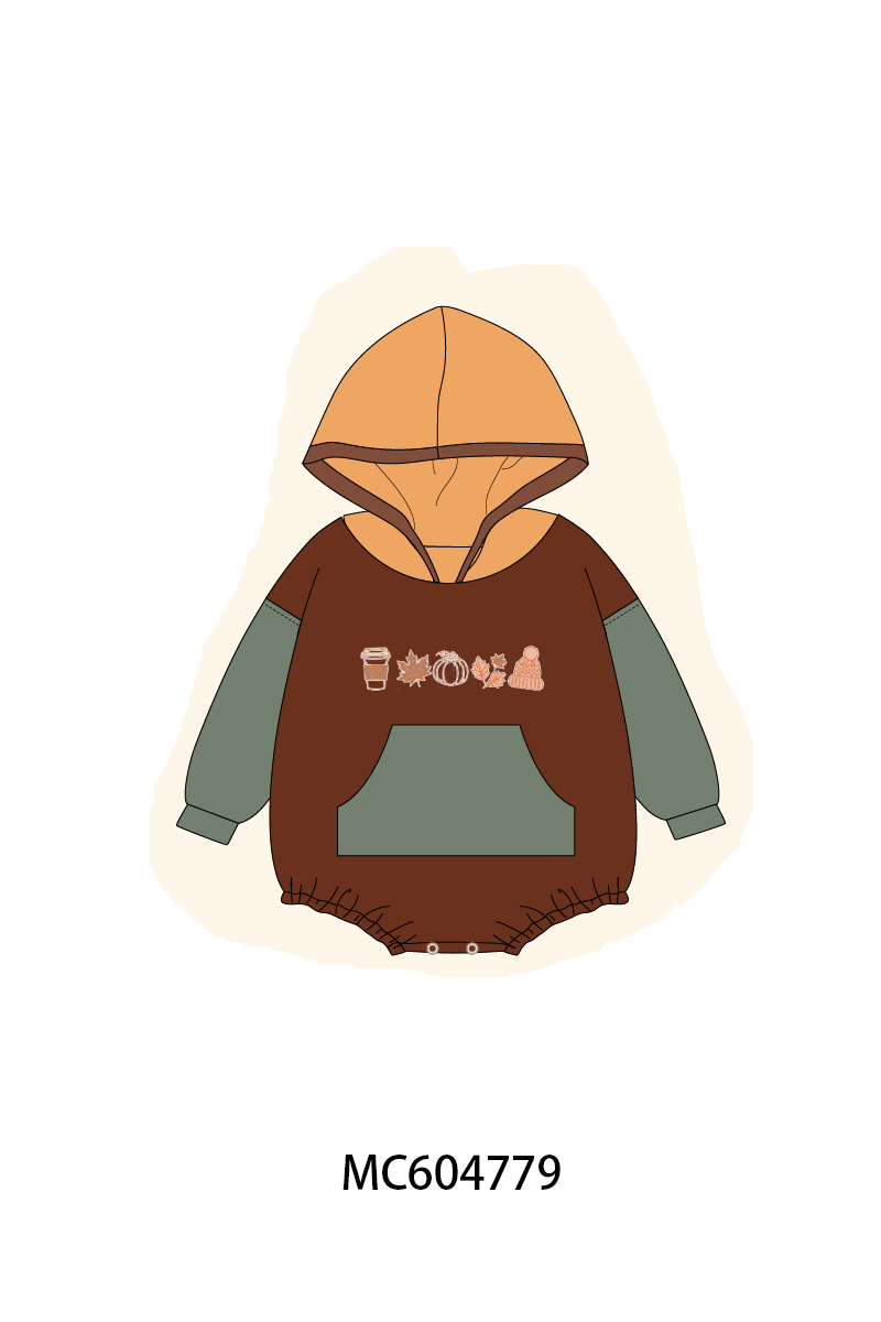 Brown Pumpkin Embroidery Hoodie Bubble - ARIA KIDS