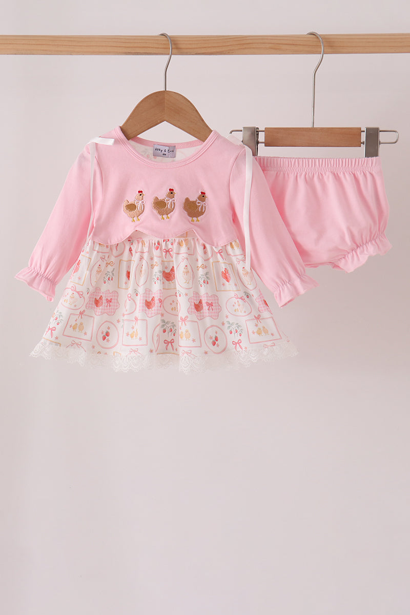 Pink chicken embroidery bloomer set - ARIA KIDS