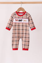 Brown Cow Embroidery Plaid Romper