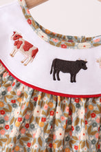Brown Floral Cow Embroidery Dress