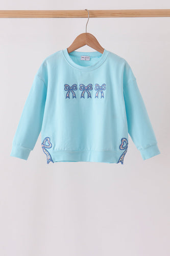 Blue Floral Bow Applique Top - ARIA KIDS