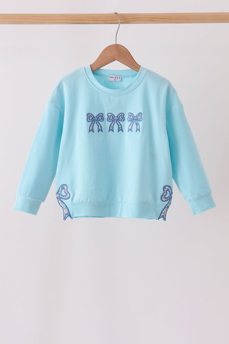 Blue Floral Bow Applique Top - ARIA KIDS
